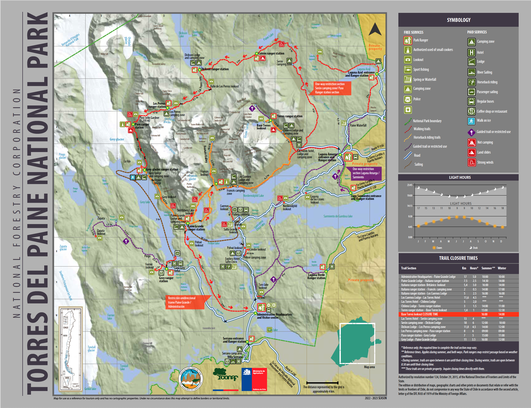 An overhead map of Torres del Paine