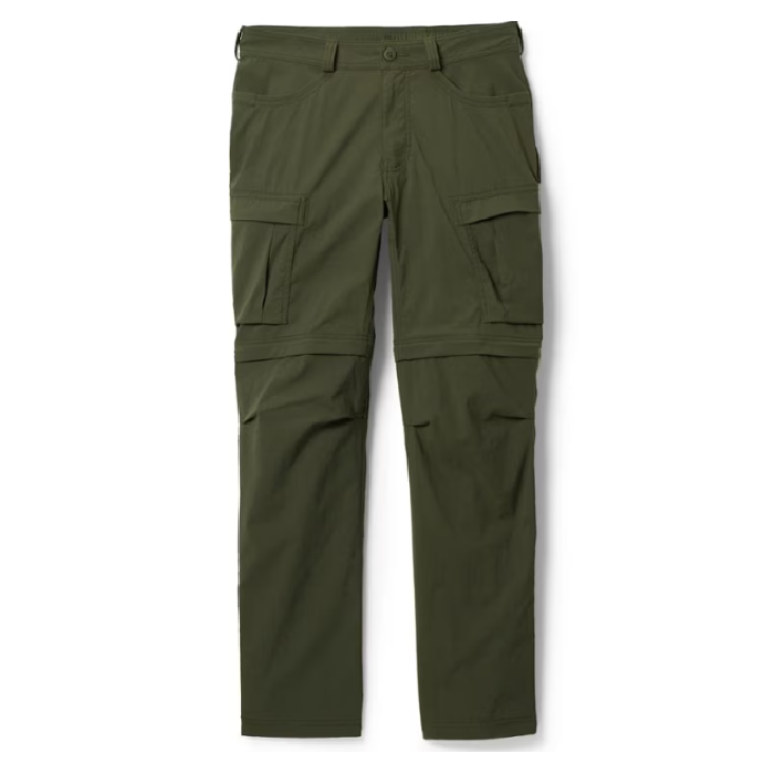 REI men's sahara convertible pants in dark green stock image