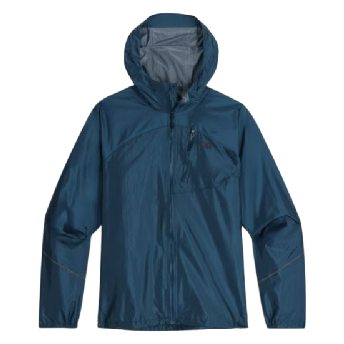 Outdoor Research helium rain jacket in blue stock image