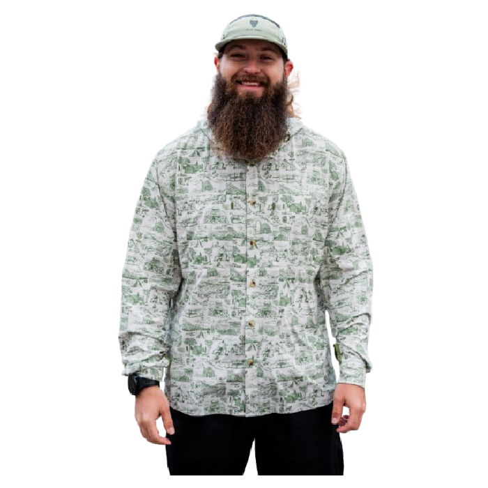 stock image of jolly gear triple crown button down hiking shirt