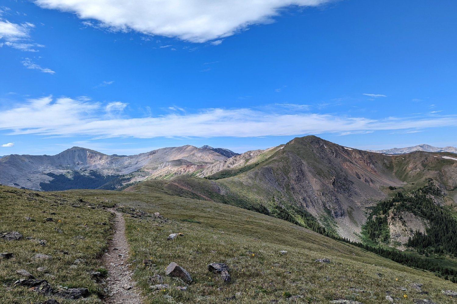 colorado trail on a mountain ridge on a sunny day