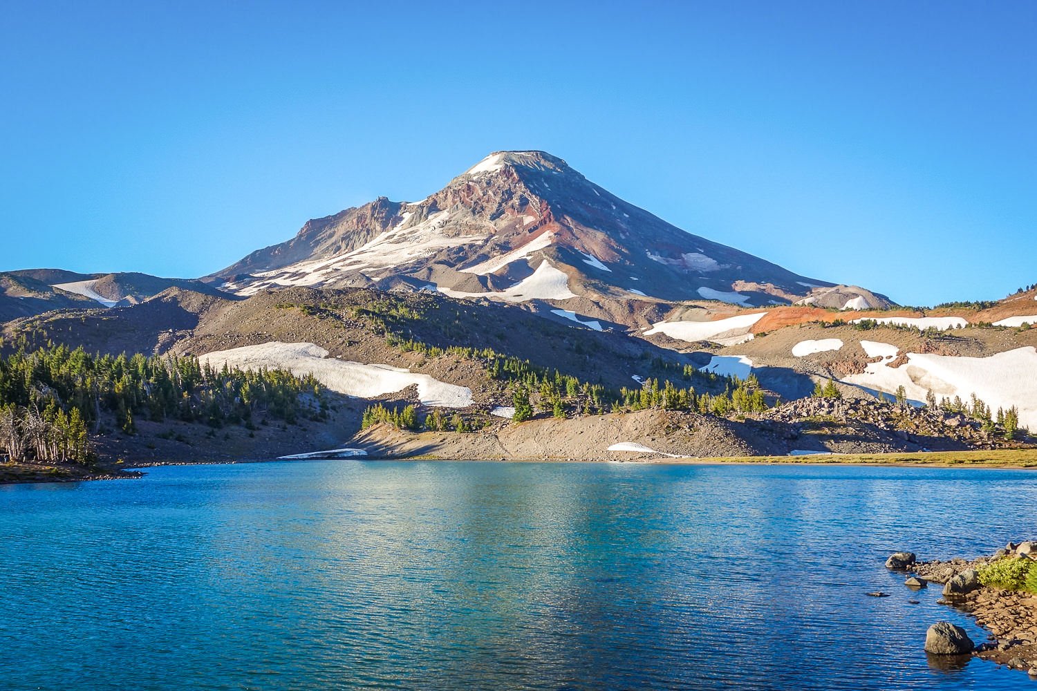 middle sister with camp lake below on a bluebird day