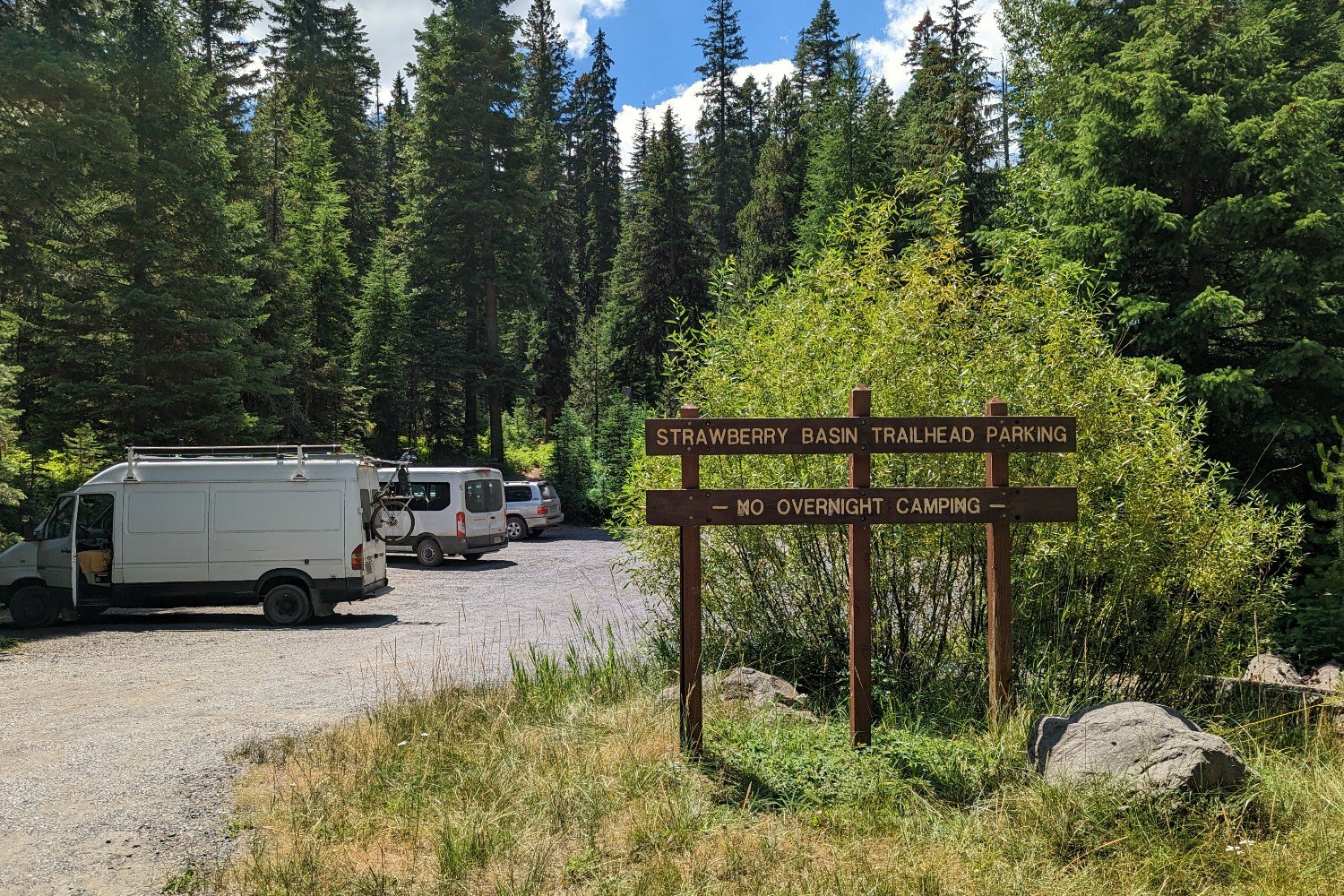 parking lot and sign for the strawberry basin