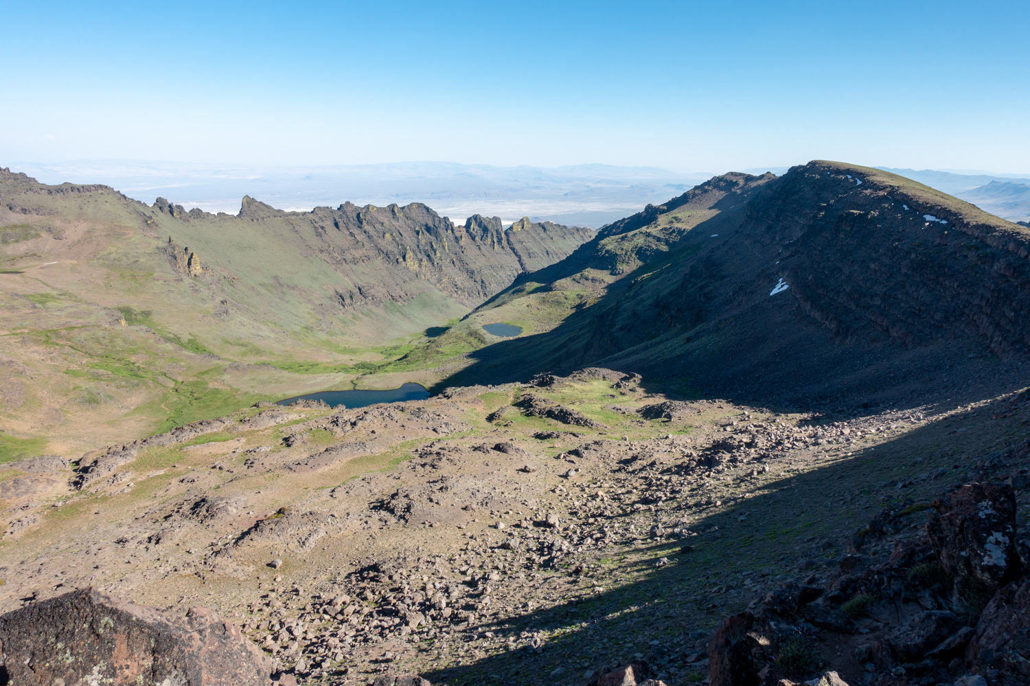 two lakes filled by snowmelt and rain held in a pocket in the steens mountain