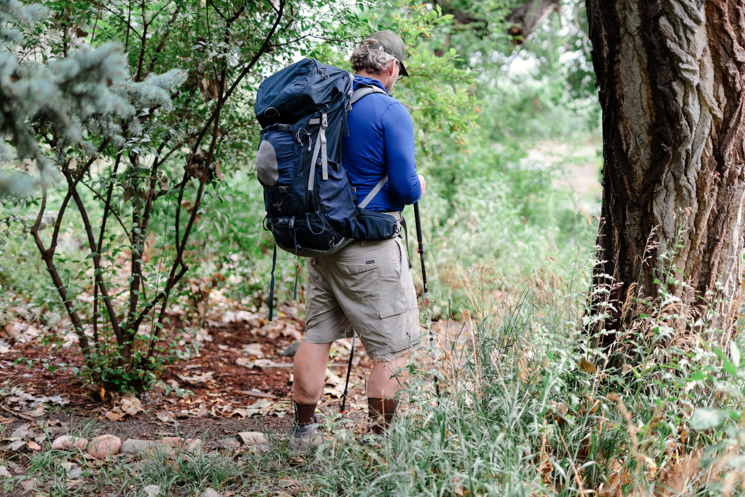 Man hiking with a backpack.