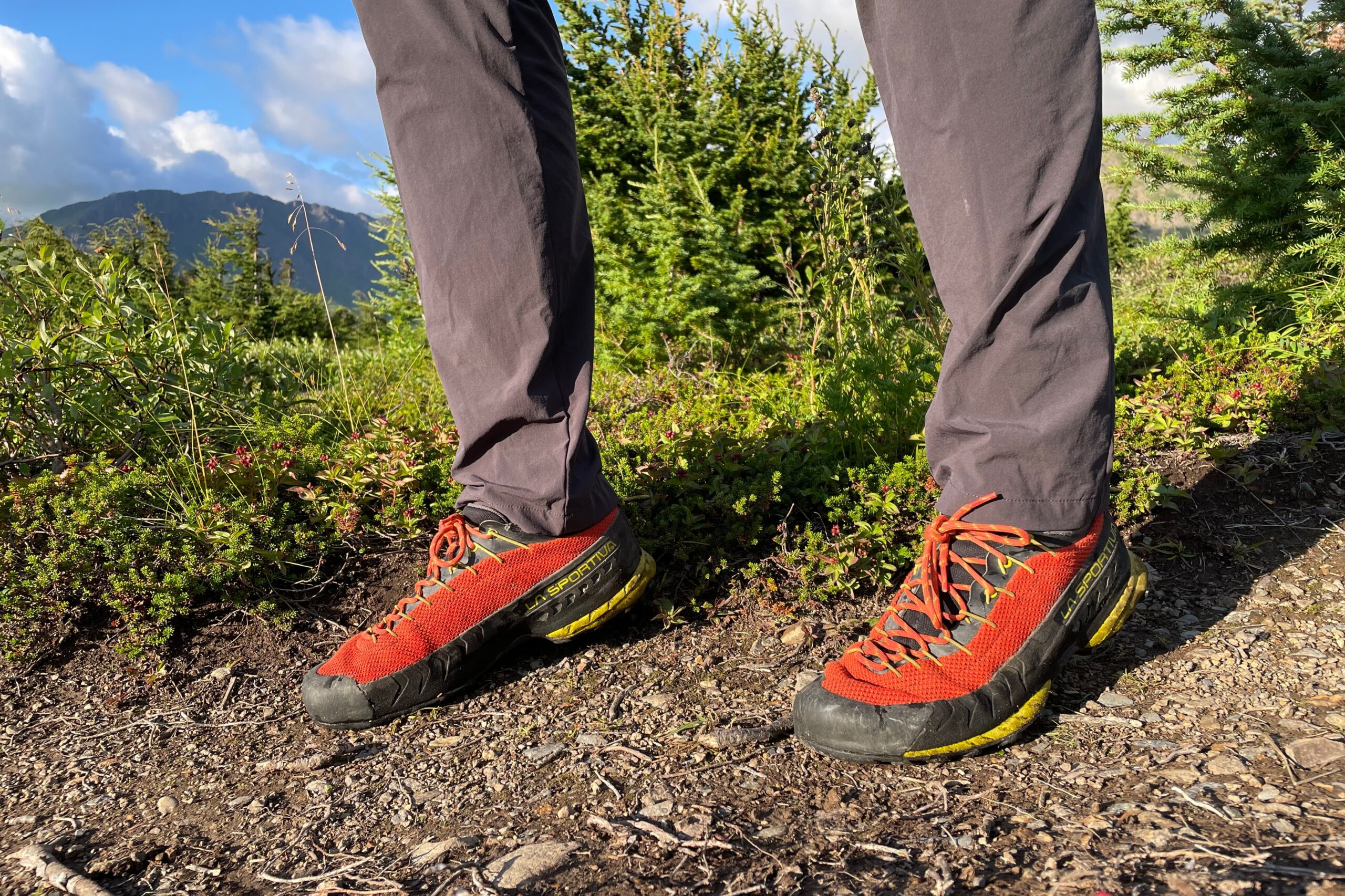 A closeup of the cuffs of hiking pants.