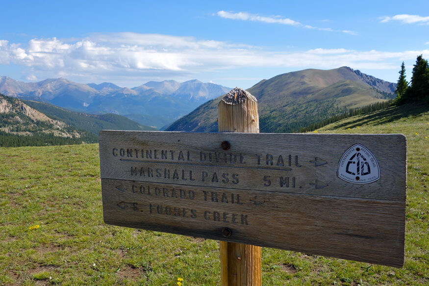 trail sign on the continental divide trail in colorado. 