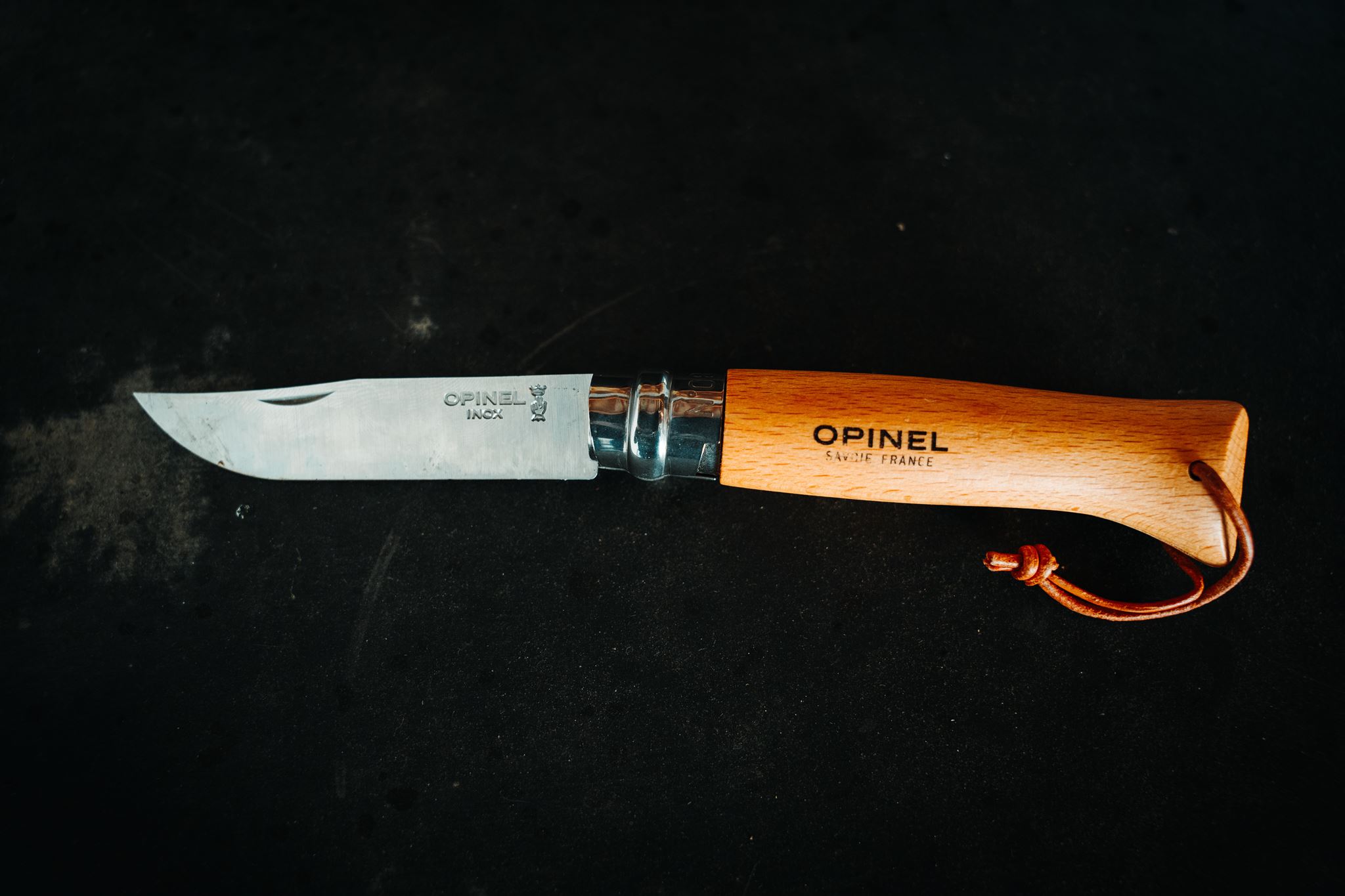 Product photo of the Opinel No. 8 pocket knife with the blade open