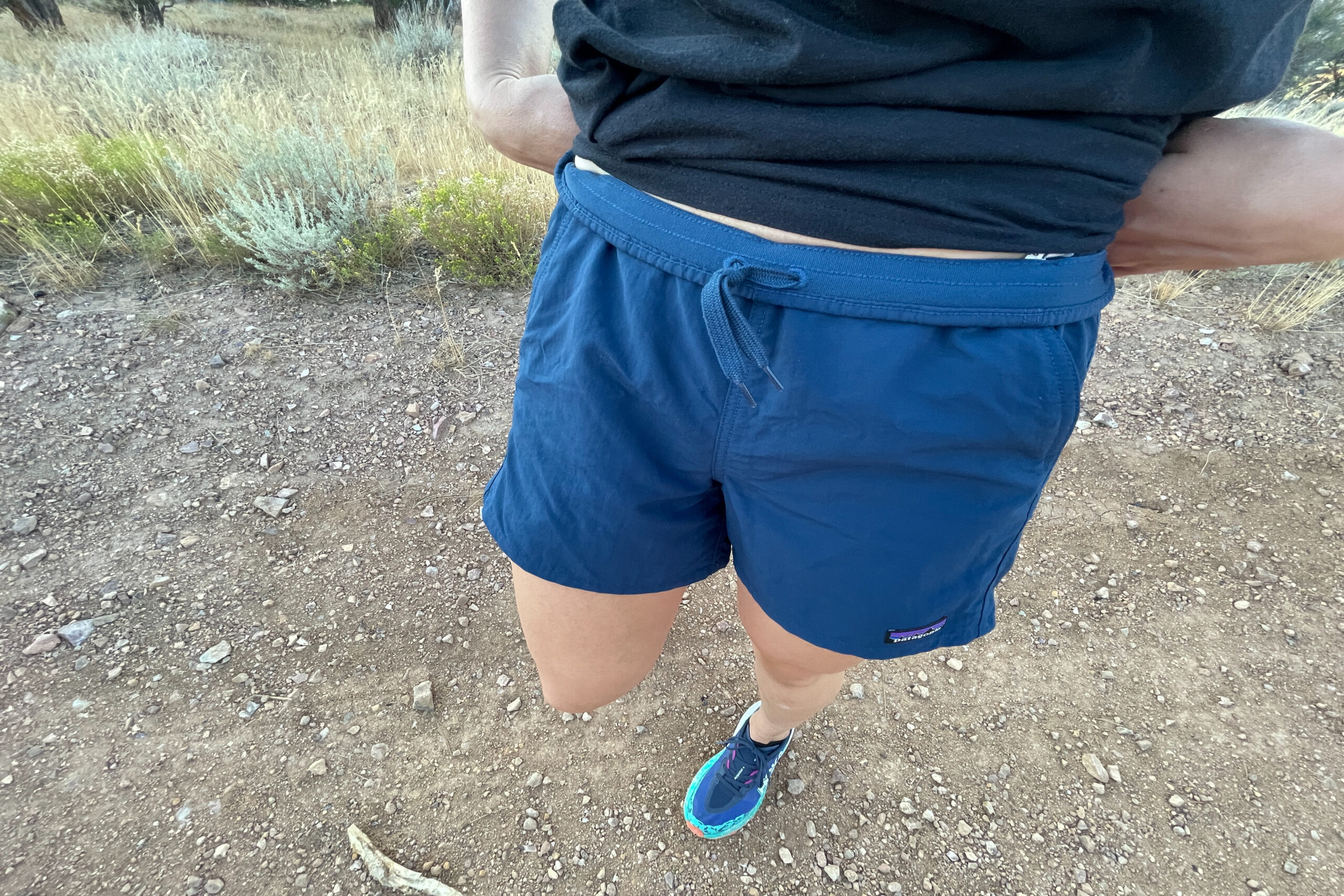 a view of the waist and drawcord of the patagonia multi trails shorts