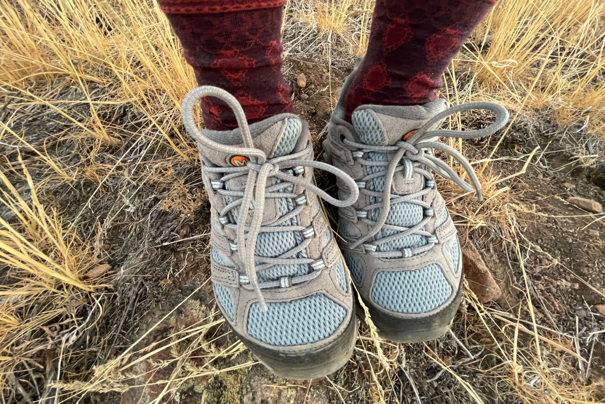 a top down view of Merrell's Moab 3 hiking shoes