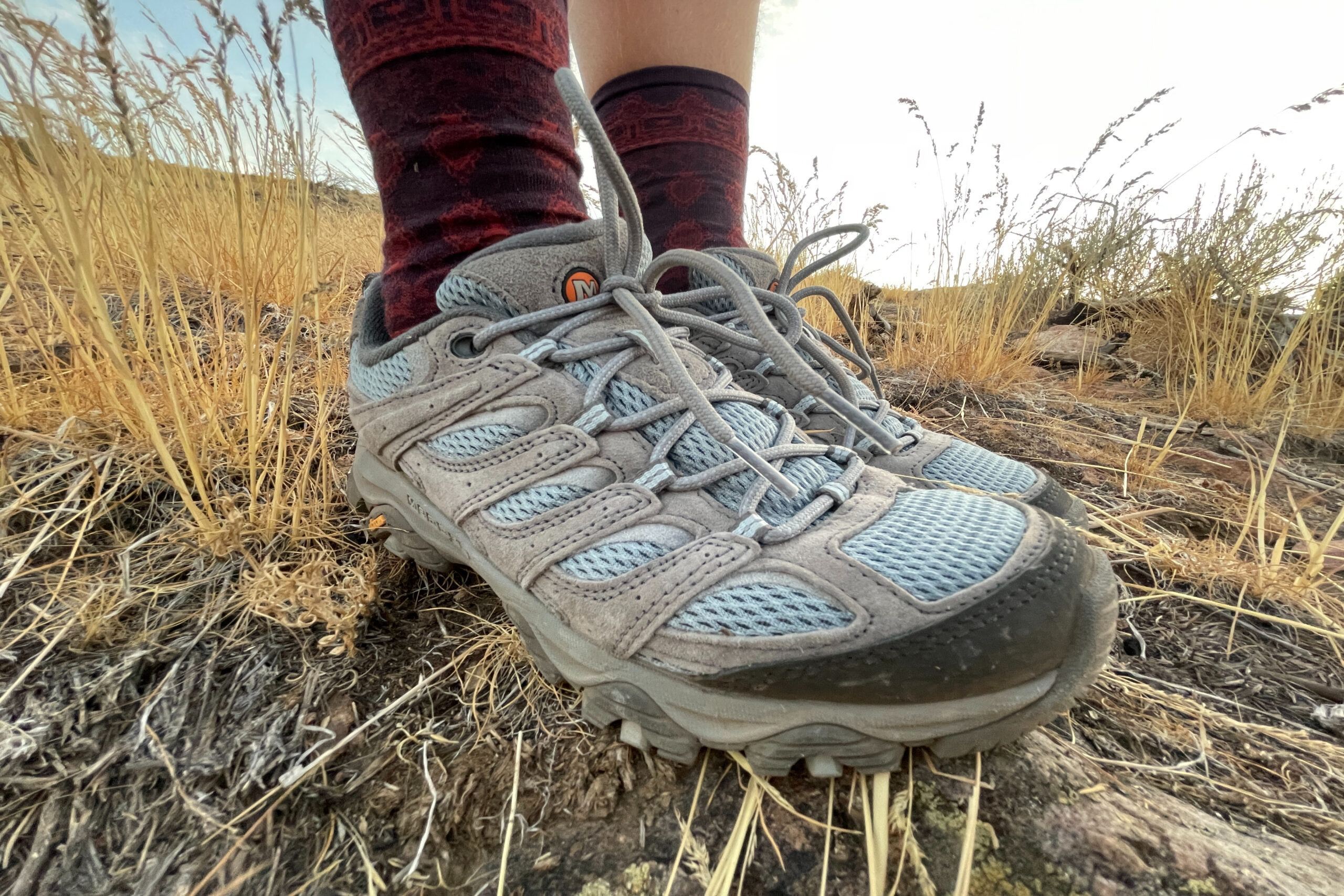 the side view of the merrell moab 3 hiking shoes