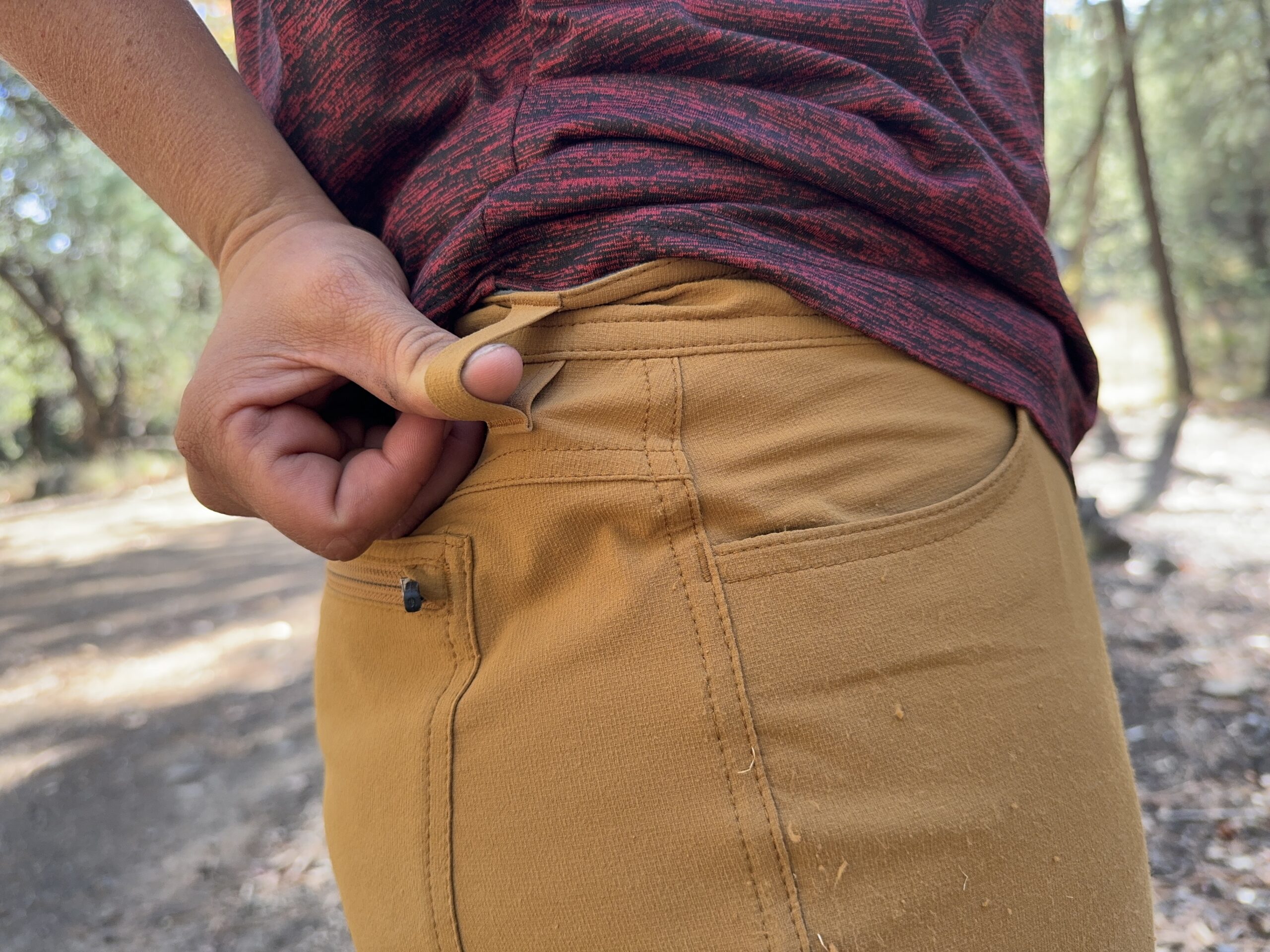 Close up of one of the belt loops on the Ferrosi pants.