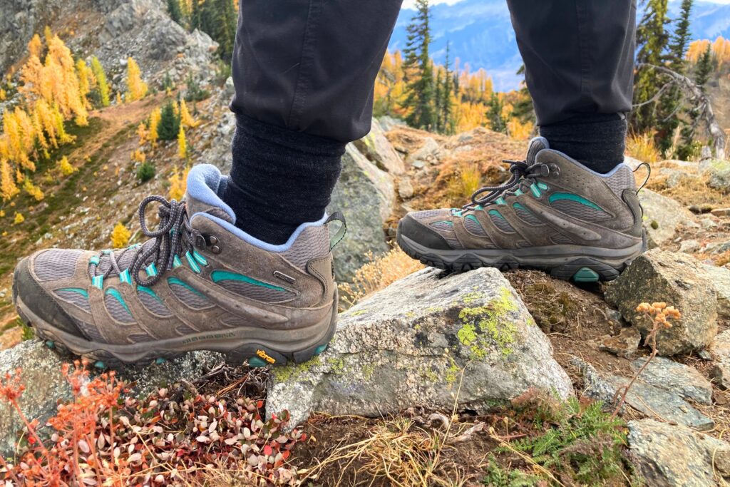 Hiker wearing the Merrell Moab 3 WP Women's Hiking Boots