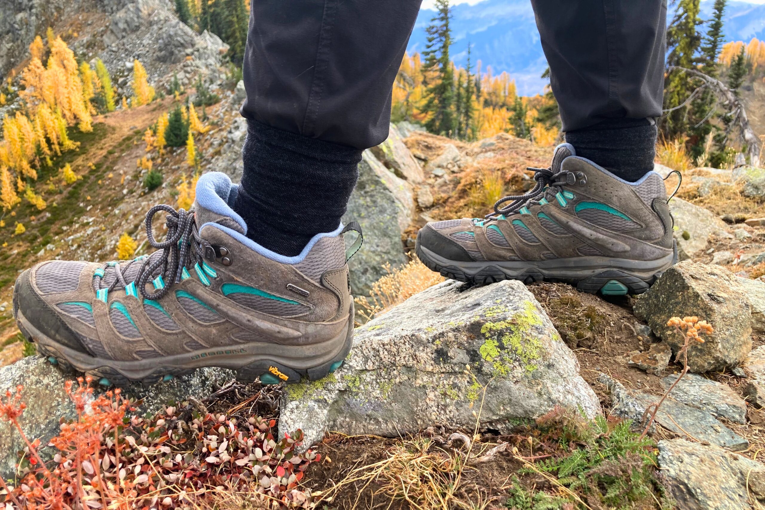 Hiker wearing the Merrell Moab 3 WP Women's Hiking Boots