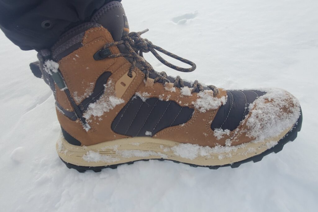 A closeup of winter boots.