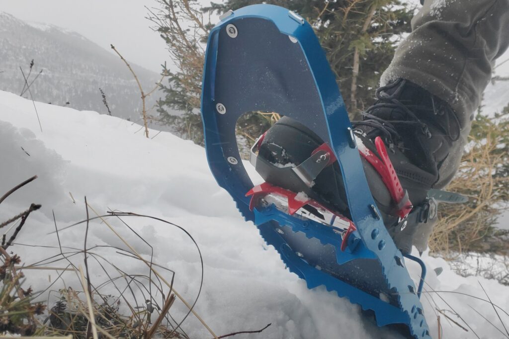 A detail of the crampons of snowshoes