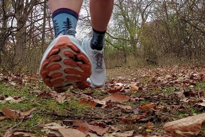 New Balance Women's Fresh Foam X Trail More V 3 close up on trail