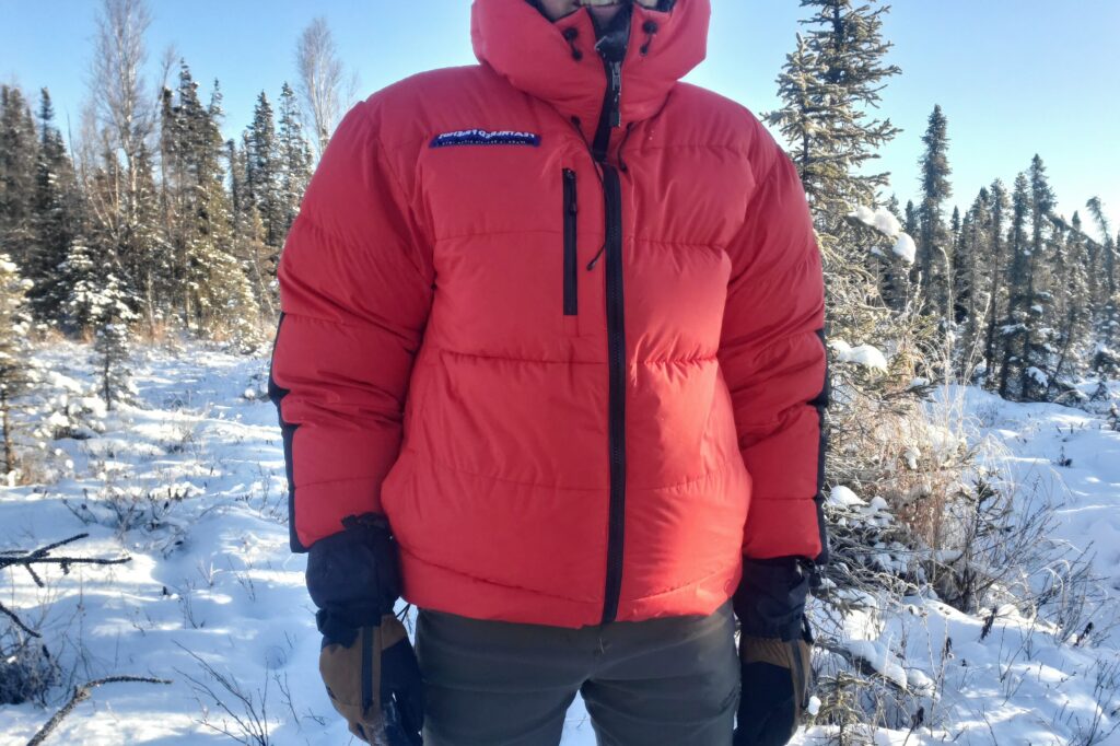 A closeup of the front of a winter jacket.