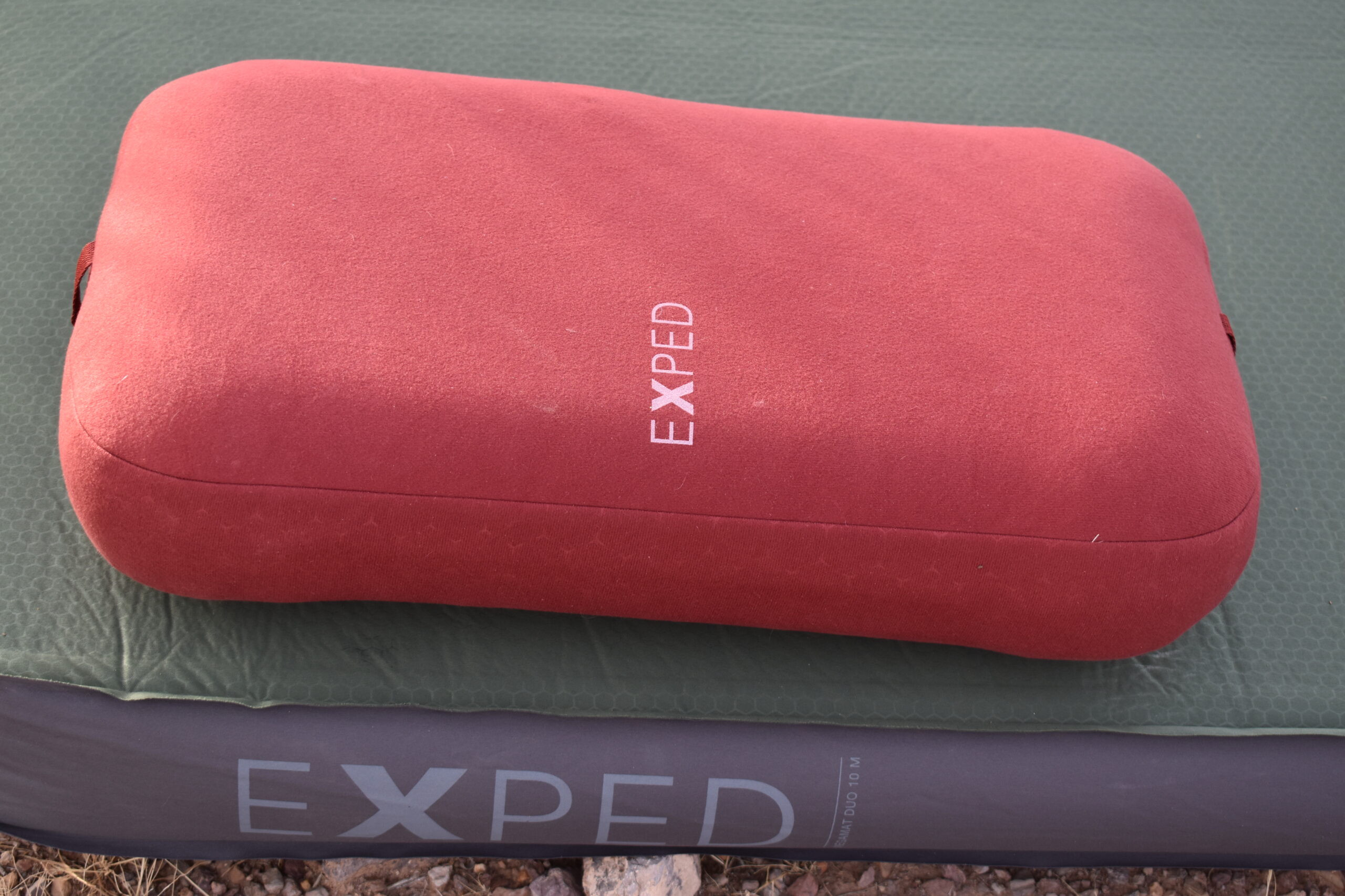 The Exped Mega Pillow sits on top of the Exped Mega Duo sleeping pad