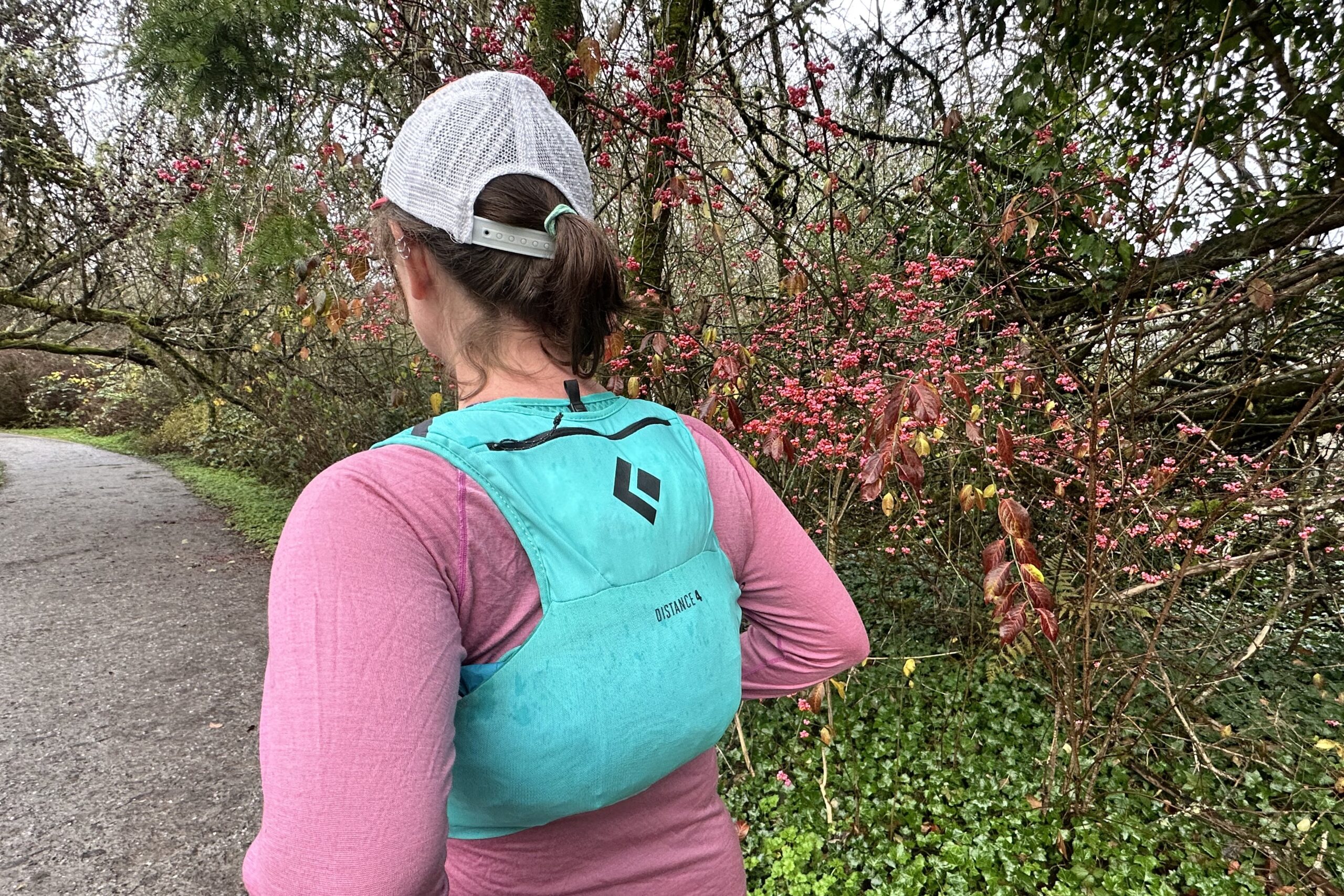 Runner wearing a Black Diamond Women's Distance 4 Hydration Vest