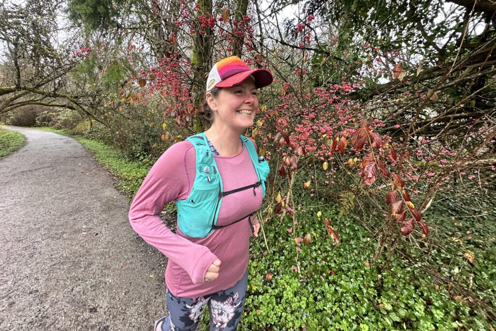 Runner wearing a Black Diamond Women's Distance 4 Hydration Vest