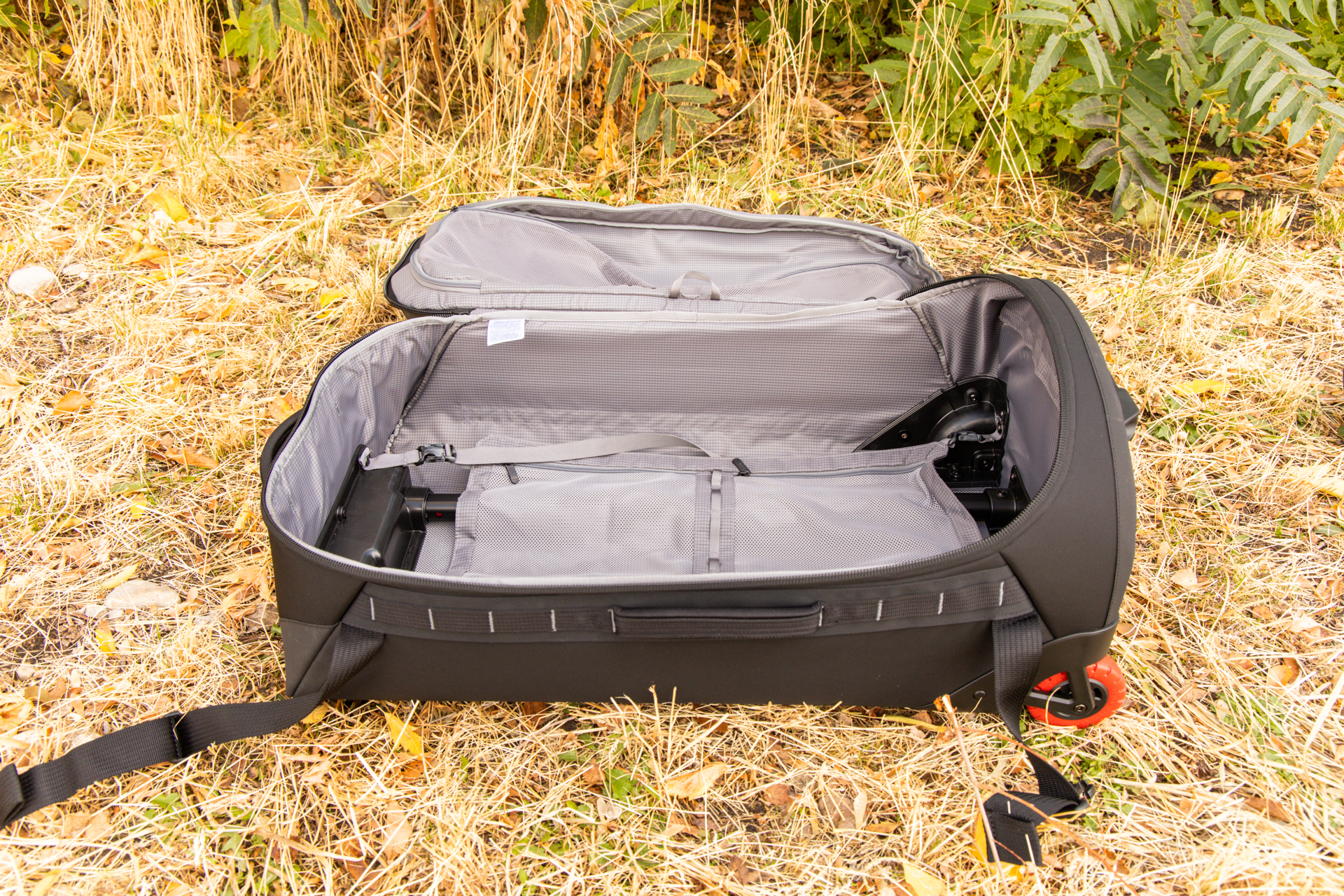 The Rolling Thunder unzipped and opened wide showing available packing space.