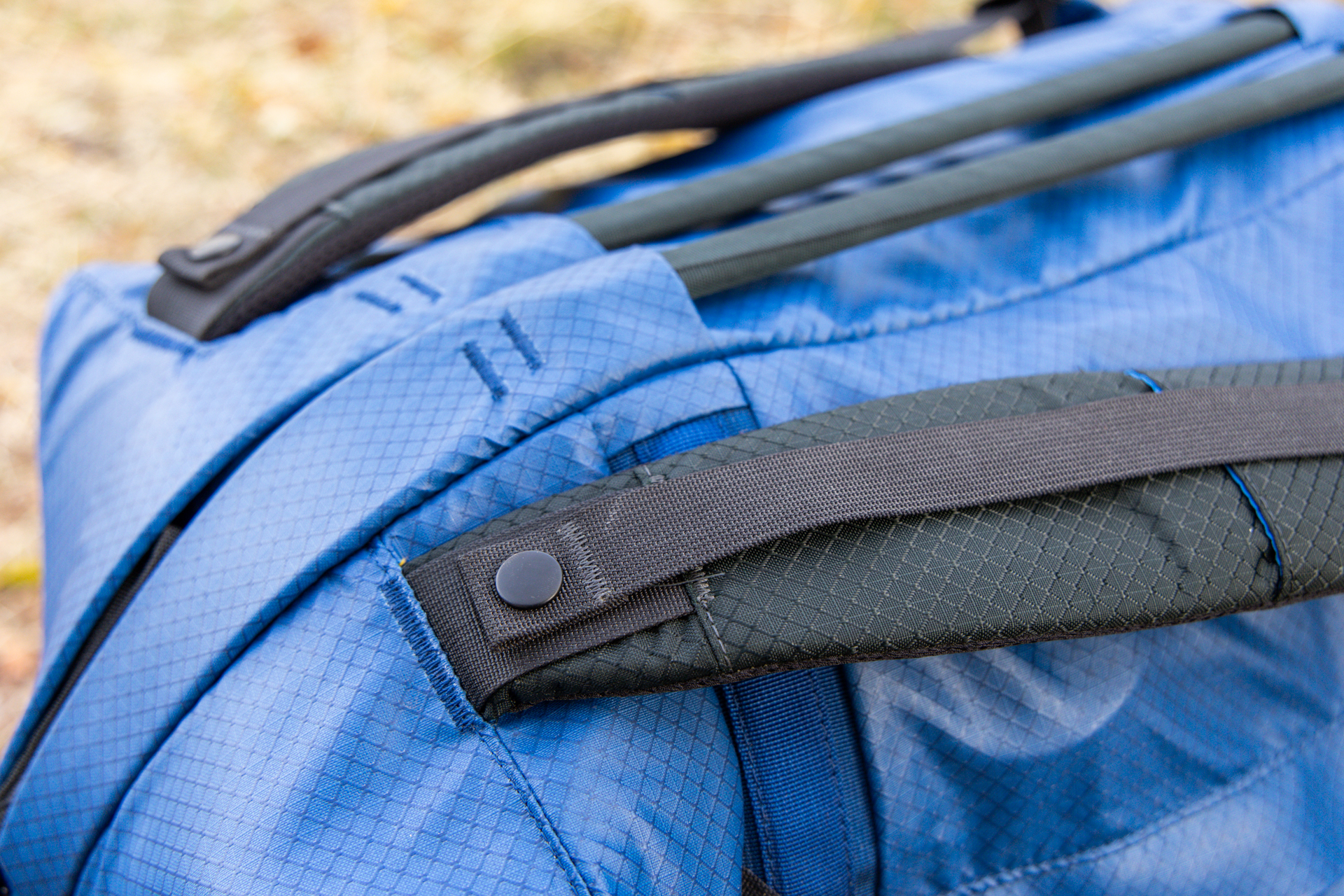 A close up of the pack straps on the Nemo Double Haul duffel.