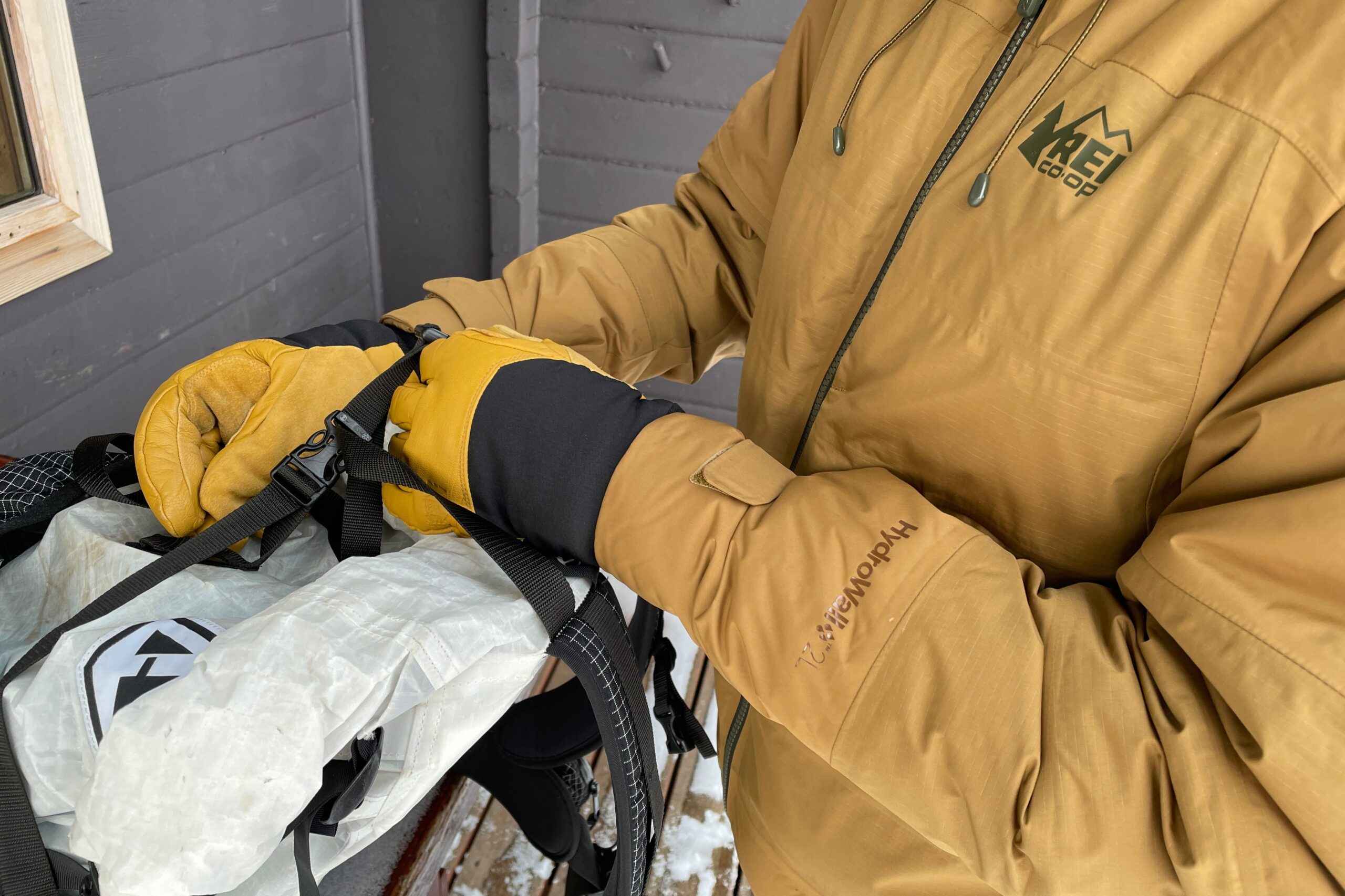 A closeup of the logos on a winter jacket.