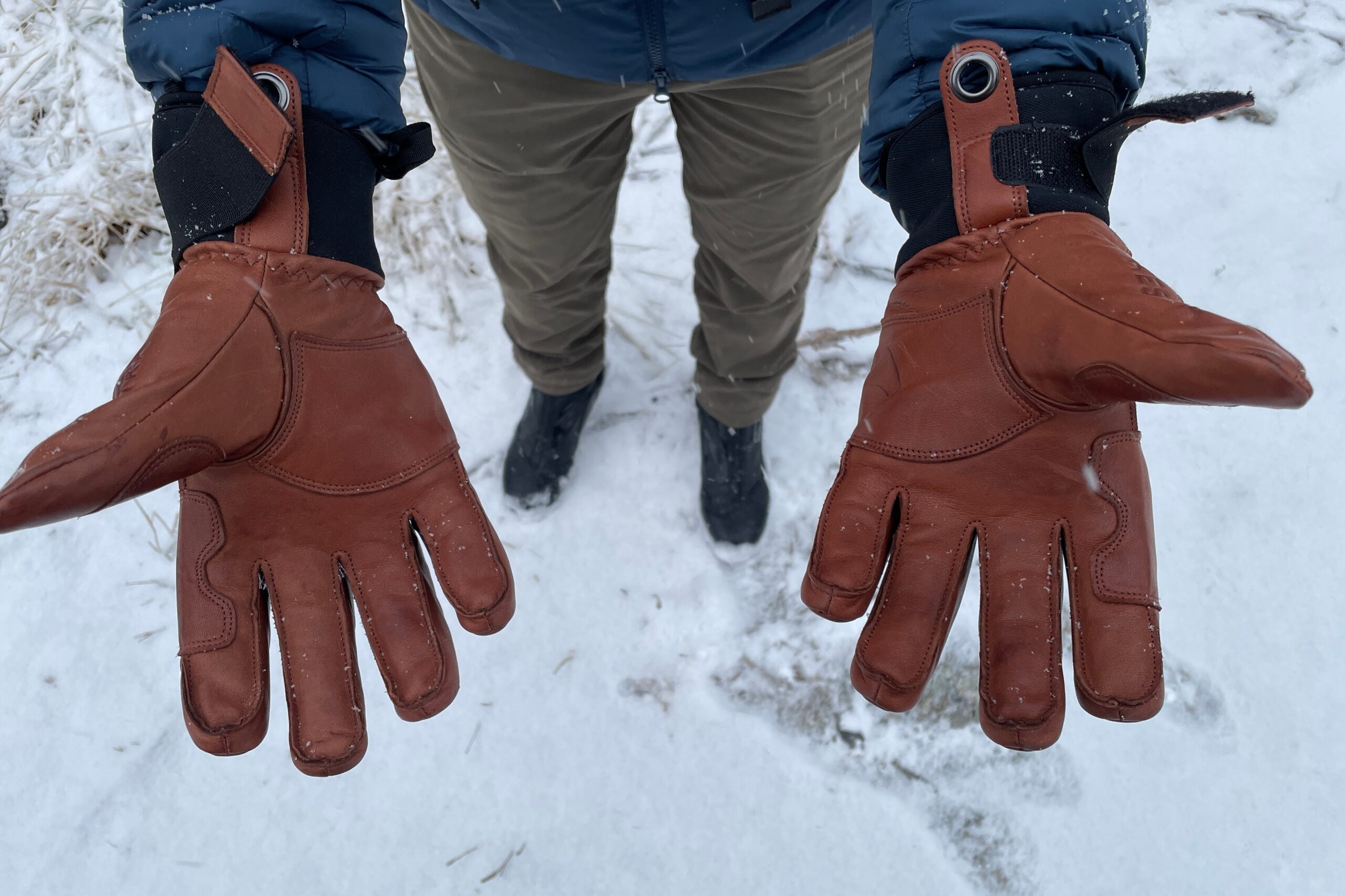 A man shows the palms of his hands.