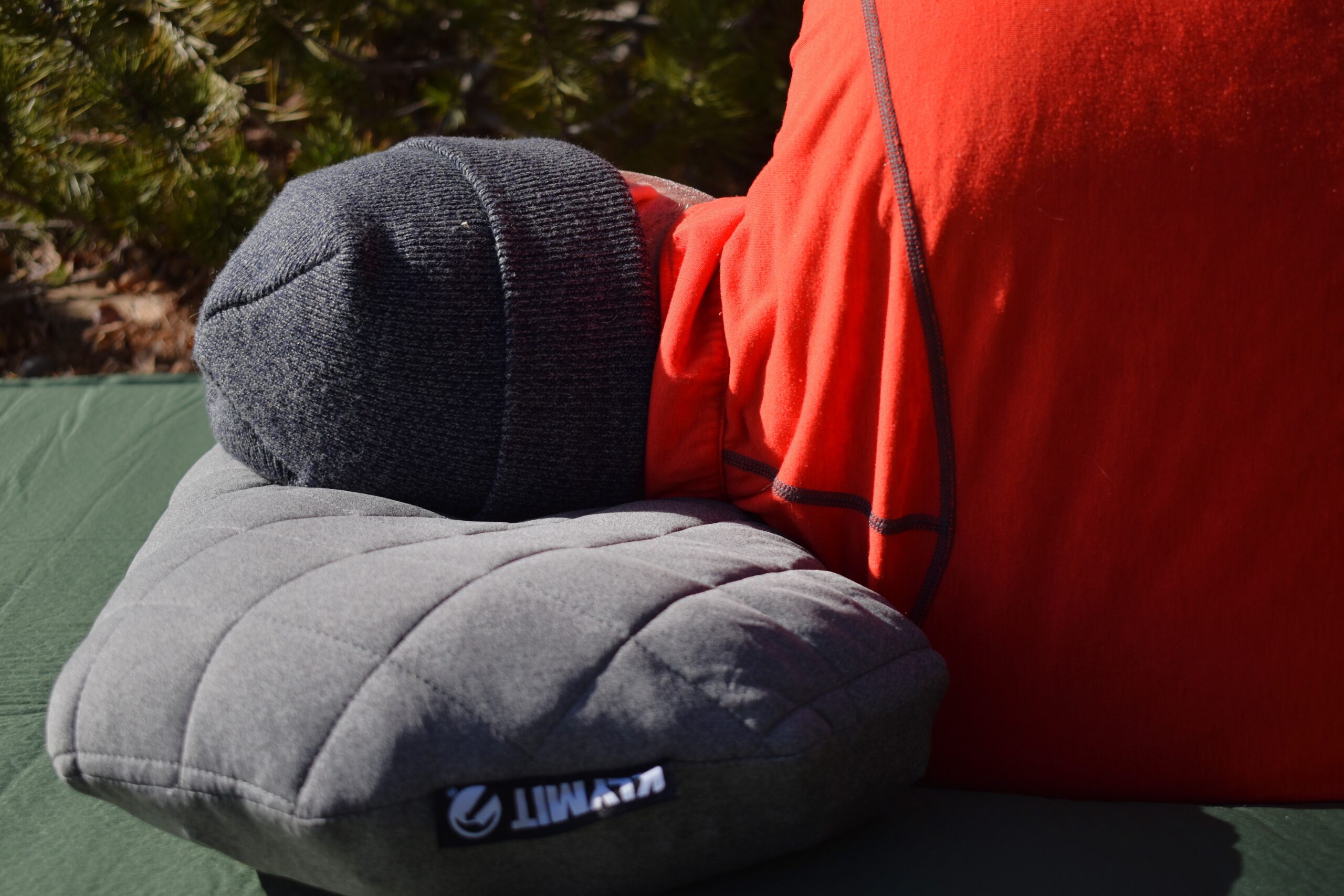 A side shot of the Klymit LUXE Pillow shows its 5-inch height