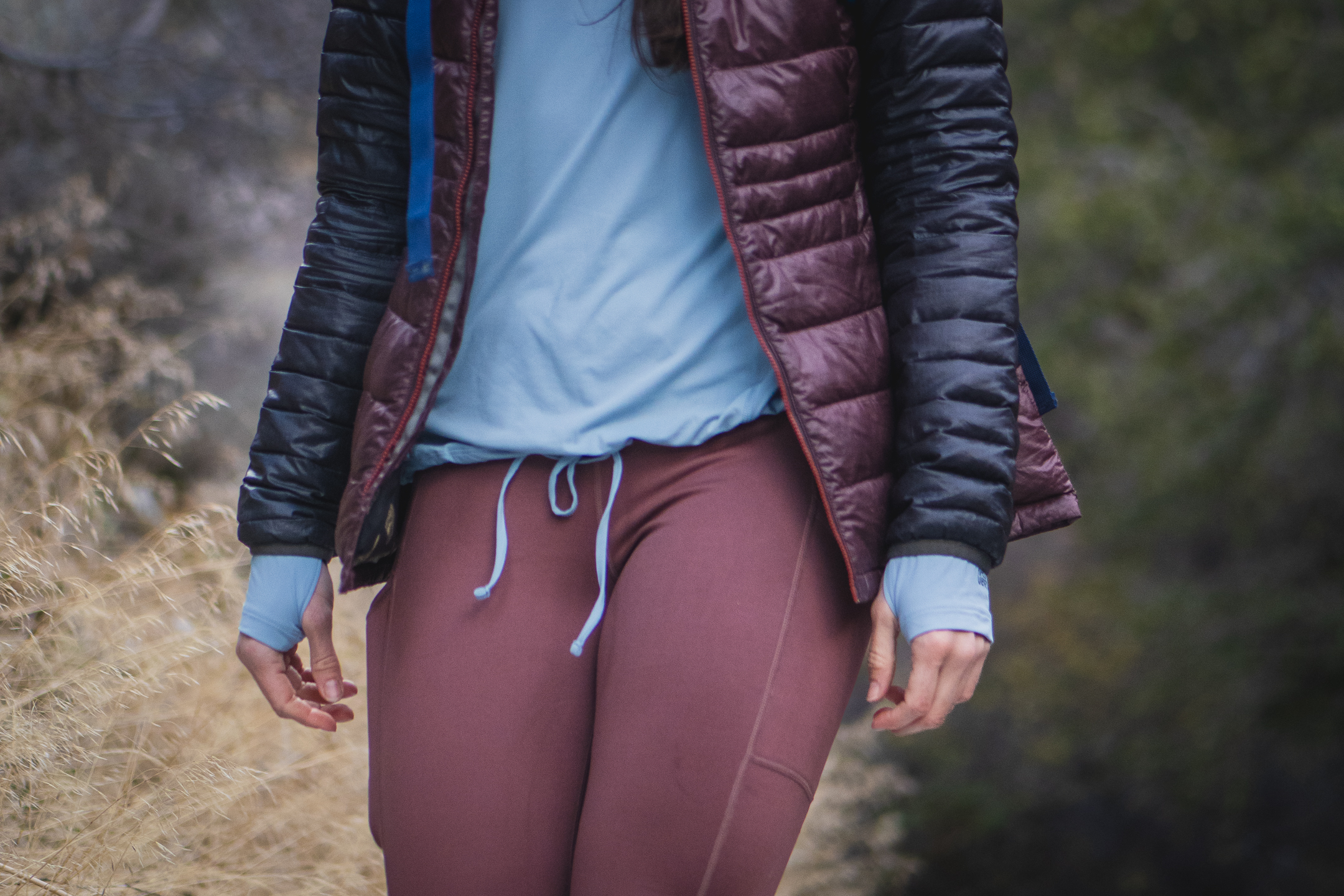 hiker walking with puffy jacket