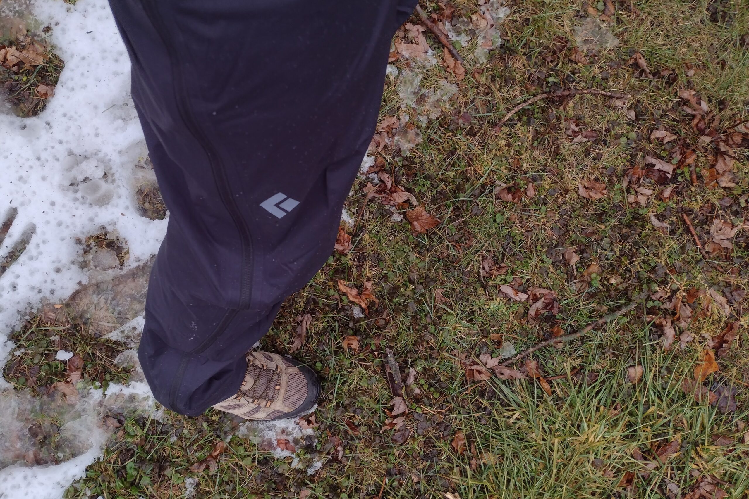 Closeup of a person's legs in the Black Diamond Fineline Stretch pants