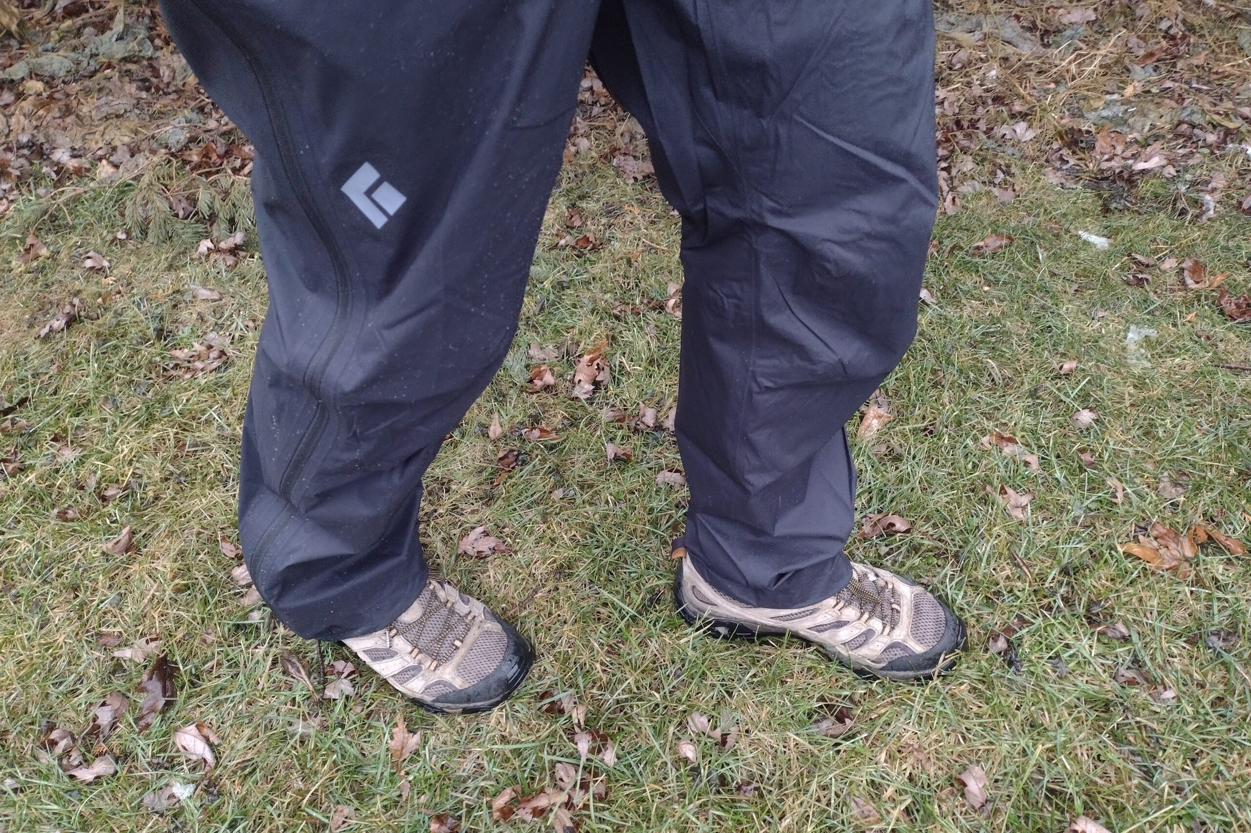 Closeup of a person's legs in the Black Diamond Fineline Stretch pants