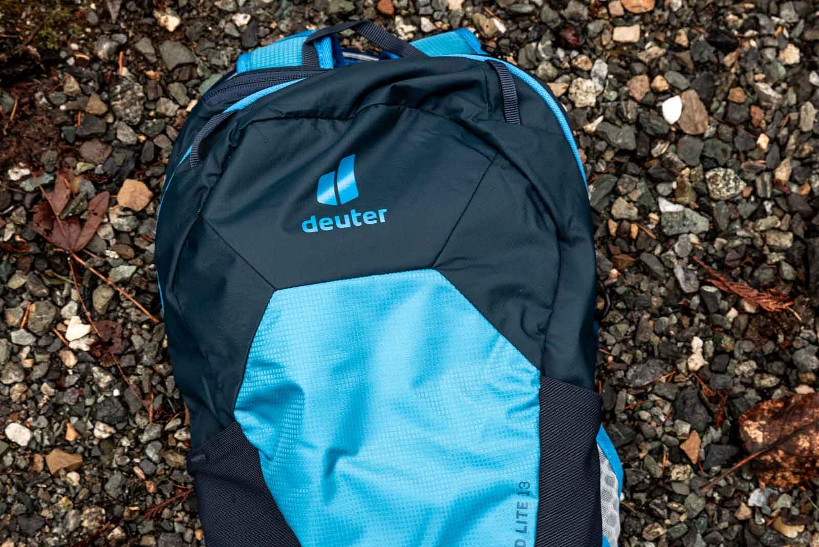 Details of Deuter Speed Lite 13 Hydration Pack - overall view of the pack front laying on the ground