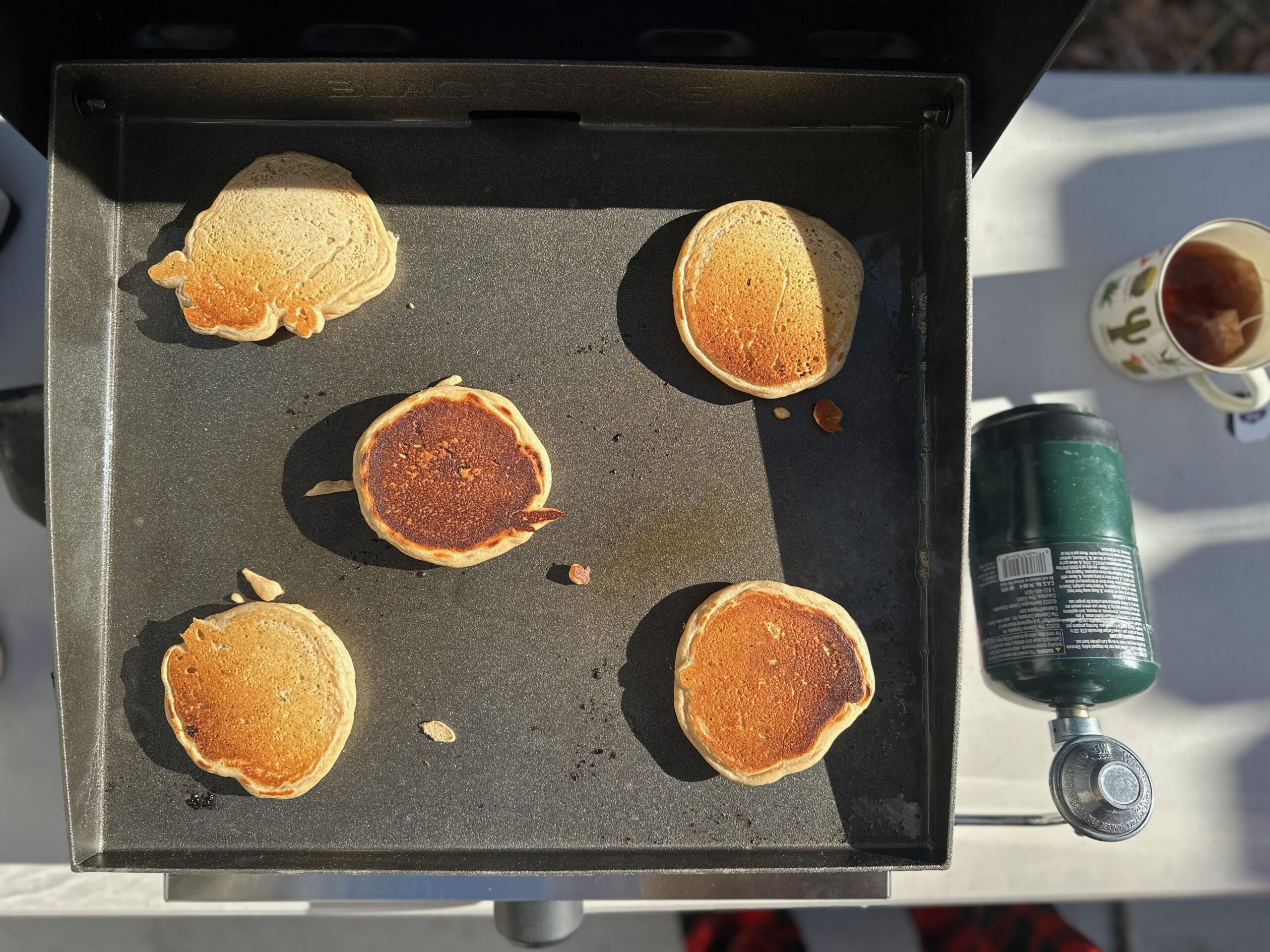 pancakes on the Blackstone Original 17" Tabletop Griddle with Hood tests how evenly the griddletop cooks