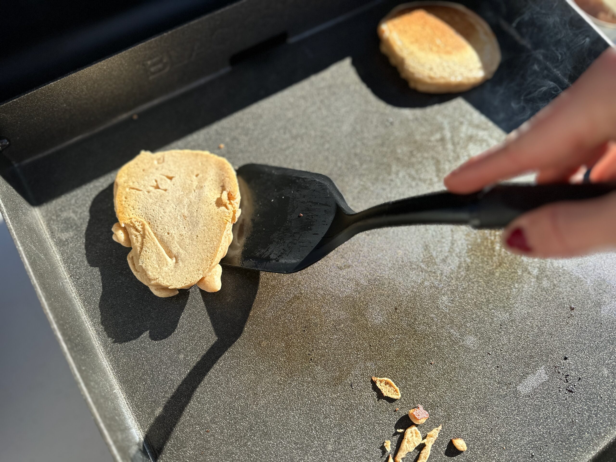 pancakes on the Blackstone Original 17" Tabletop Griddle with Hood tests how evenly the griddletop cooks