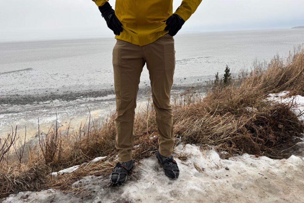 A closeup of the Kuhl Renegade in front of an ocean view.