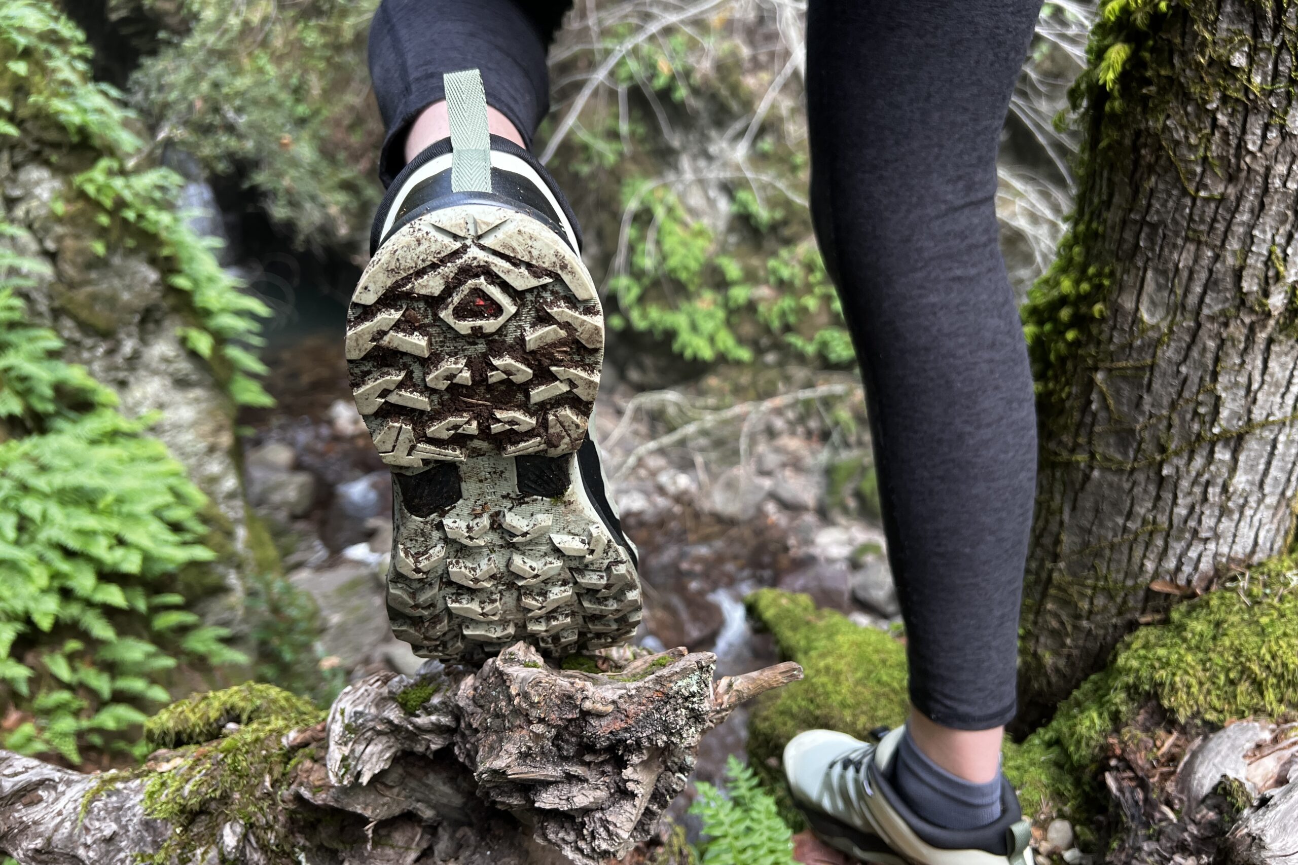 Close up showing the tread of the Salomon X Ultra 4 Low shoes.