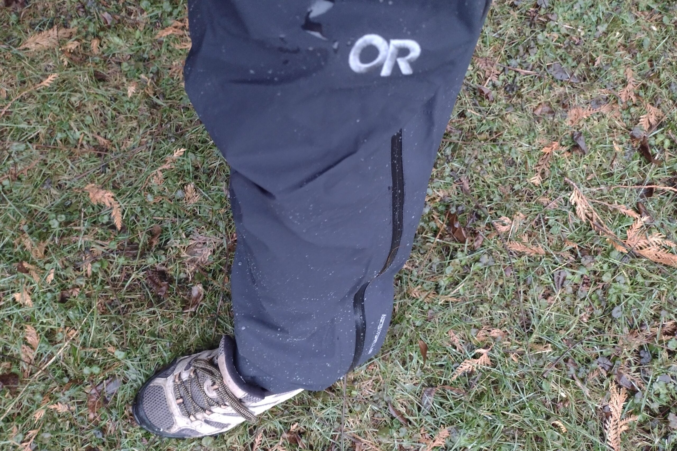 Closeup of someone wearing the Outdoor Research Foray pants.