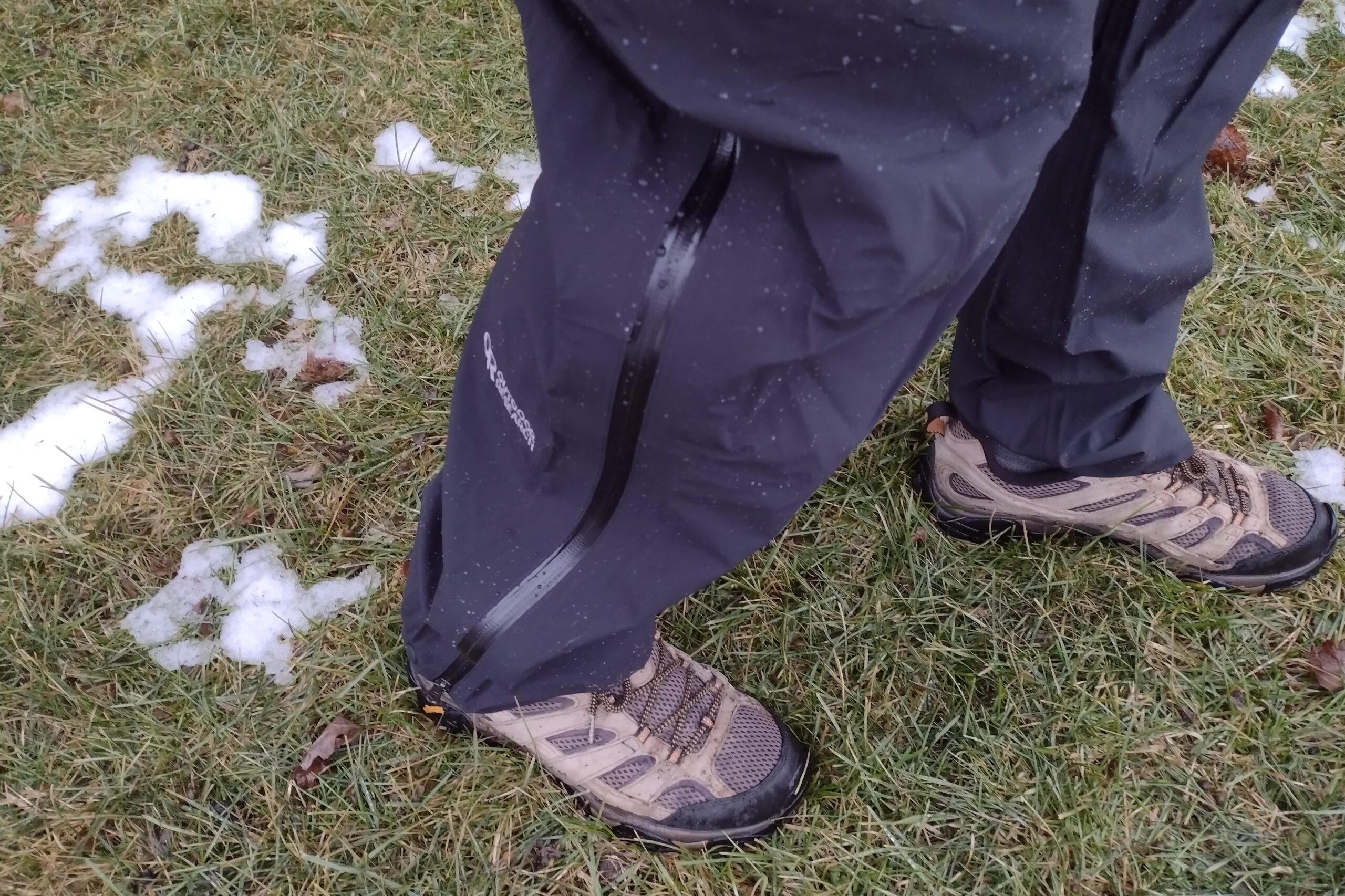 Closeup of someone wearing the Outdoor Research Foray pants.