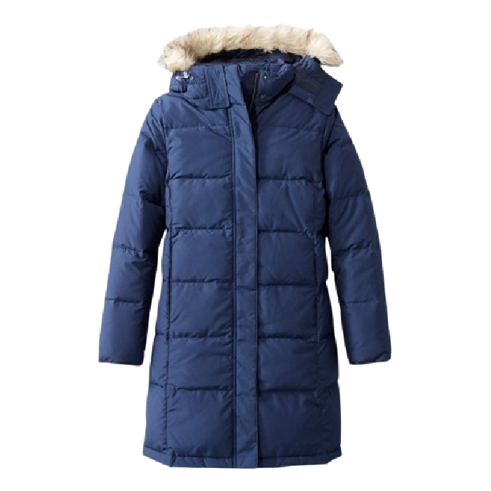 stock image of ll bean 3/4 length ultrawarm down coat