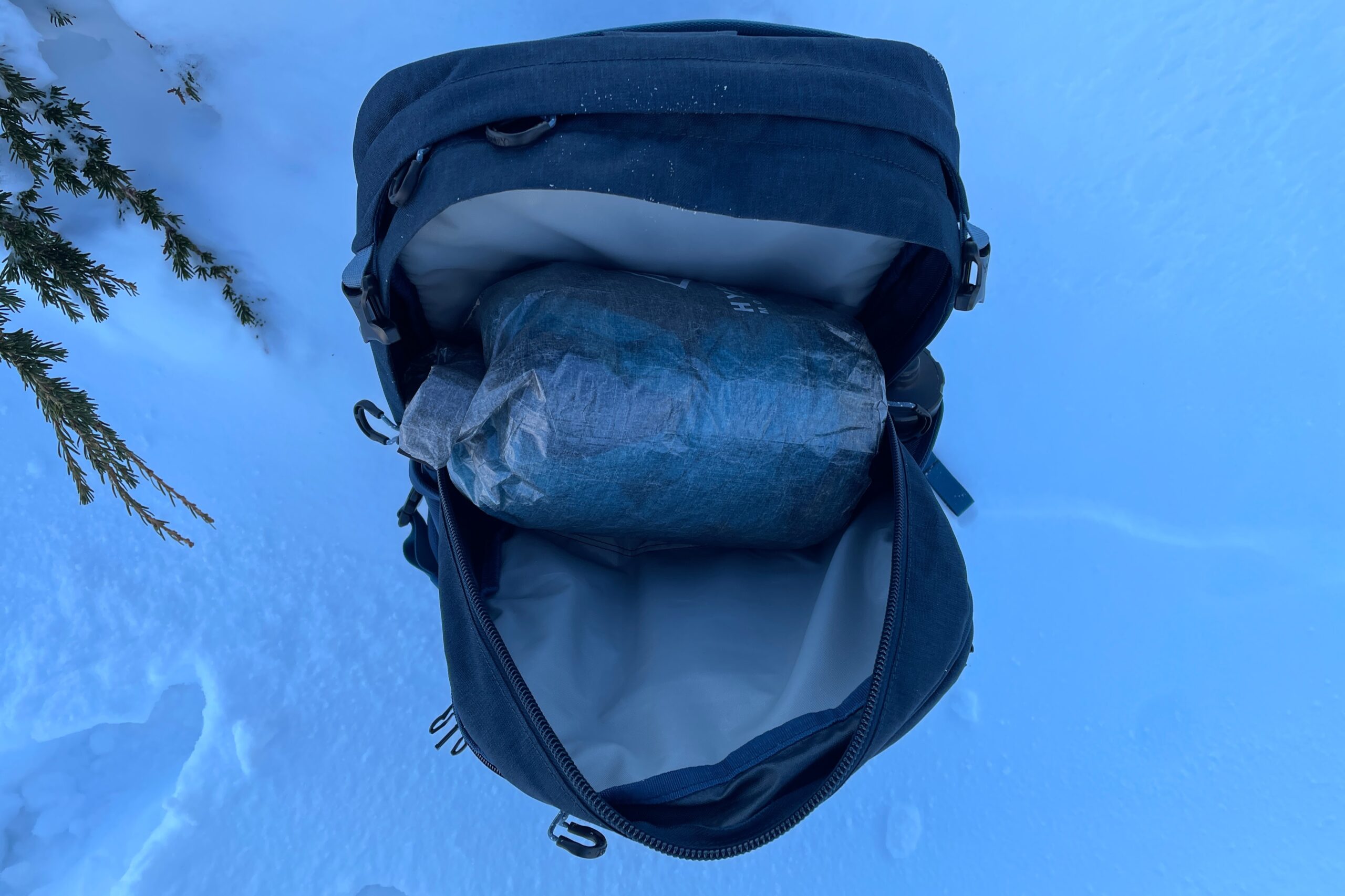 A closeup of the main compartment of a backpack.